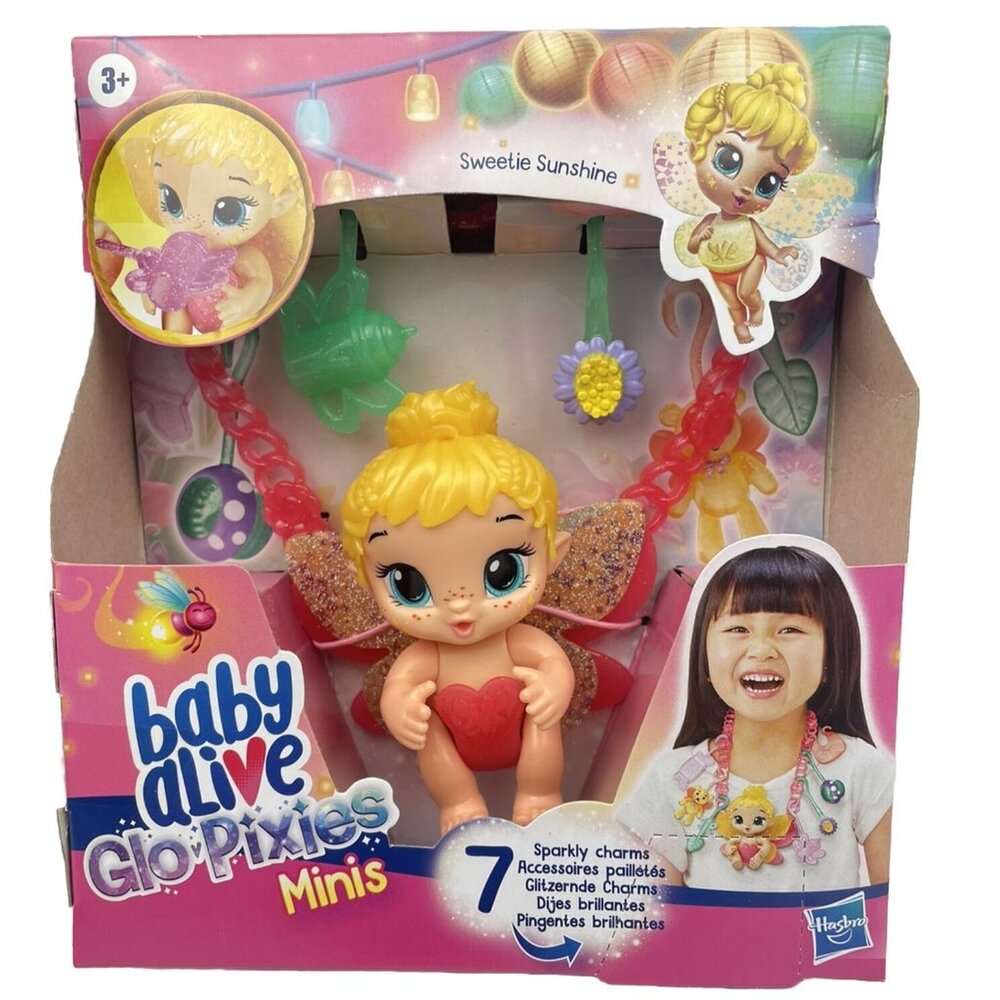 Baby Alive Glo Pixies Minis Carry ‘n Care Necklace Sugar Sprinkle Baby Doll 3.5”